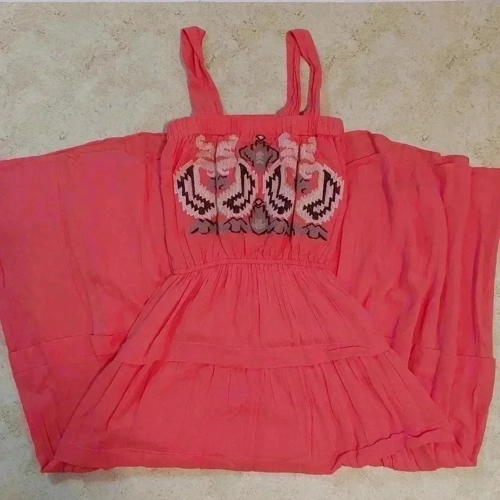 HAZEL Coral maxi dress with embroidered design. Size Medium - Picture 1 of 8